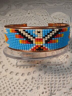 Handmade Beaded Eagle Pure Copper Bracelet Cuff